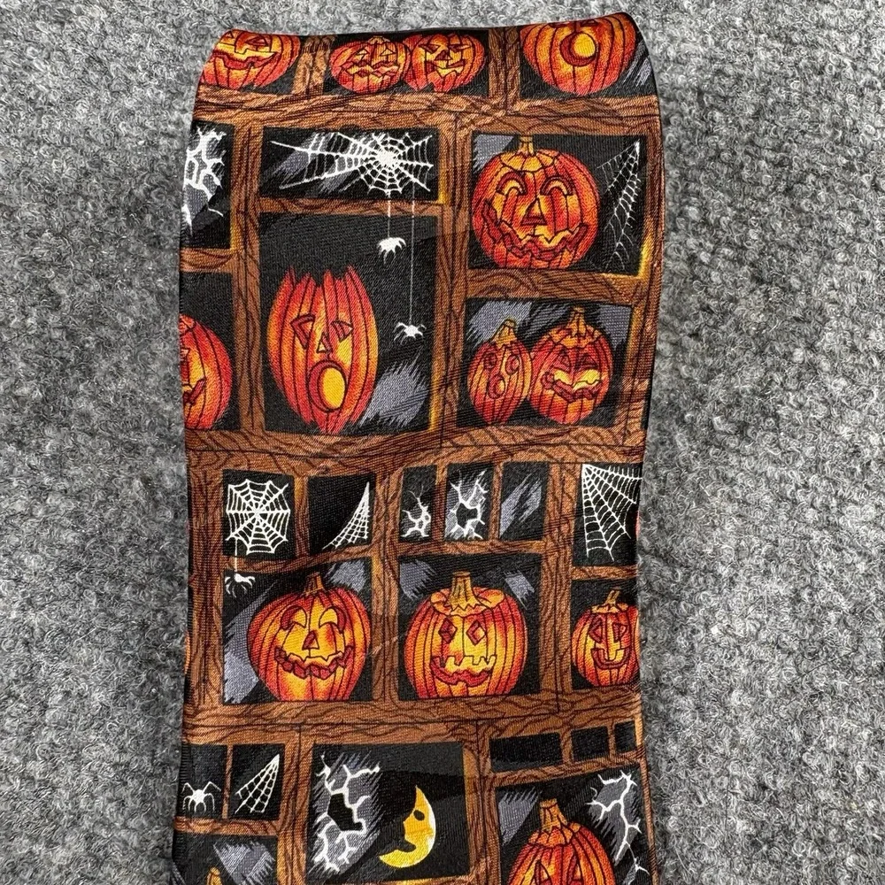 Steven Harris Halloween Tie‎ Men Handmade Black Pumpkin Spookycore Retro Novelty